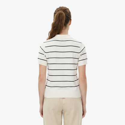 Nautica Kadın Beyaz Regular Fit Çizgili Triko Polo Yaka T-shirt