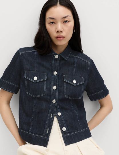 Pamuk Karışımlı Denim Utility Kısa Kollu Gömlek