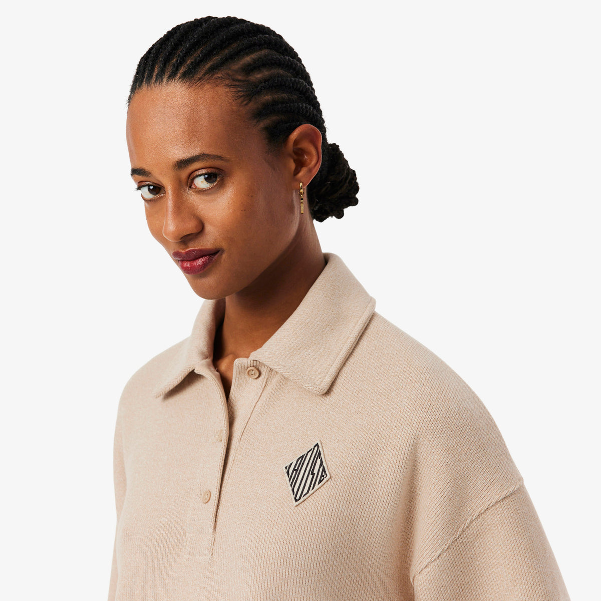 Lacoste Kadın Oversize Fit Polo Yaka Bej Sweatshirt