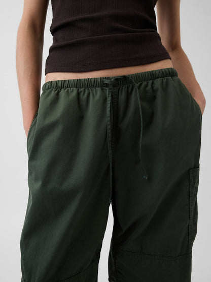 Haki Mid Rise Twill Easy Barrel Utility Pantolon