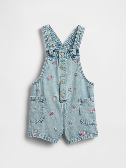 Açık Mavi Strawberry Işlemeli Denim Salopet