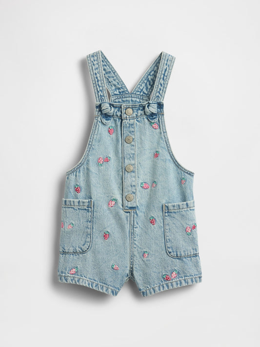 Açık Mavi Strawberry Işlemeli Denim Salopet