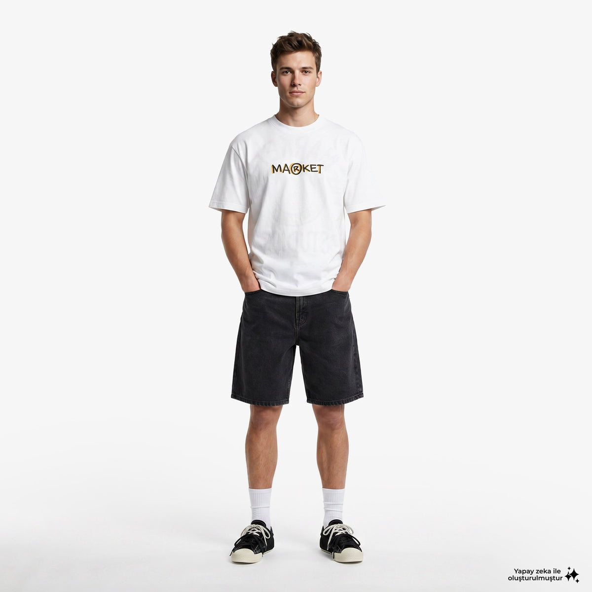 Market Smiley Doodle Erkek Beyaz T-shirt
