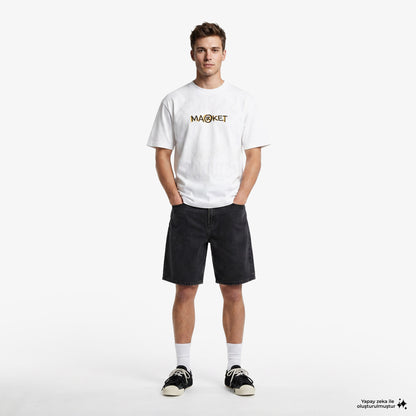 Market Smiley Doodle Erkek Beyaz T-shirt