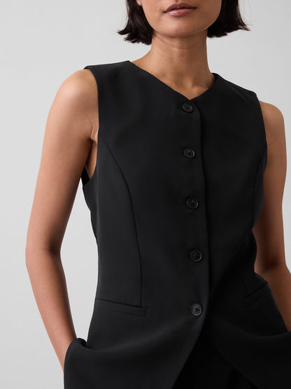 Siyah High-neck Longline Yelek