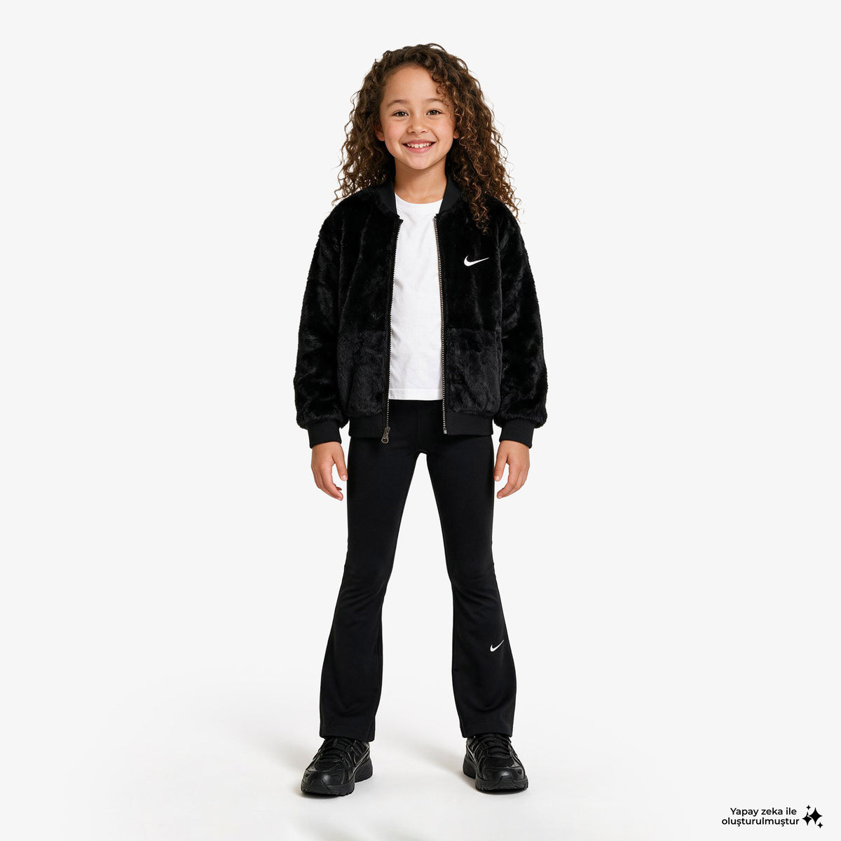 Nike Faux Fur Bomber Çocuk Siyah Mont