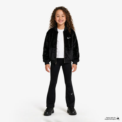 Nike Faux Fur Bomber Çocuk Siyah Mont