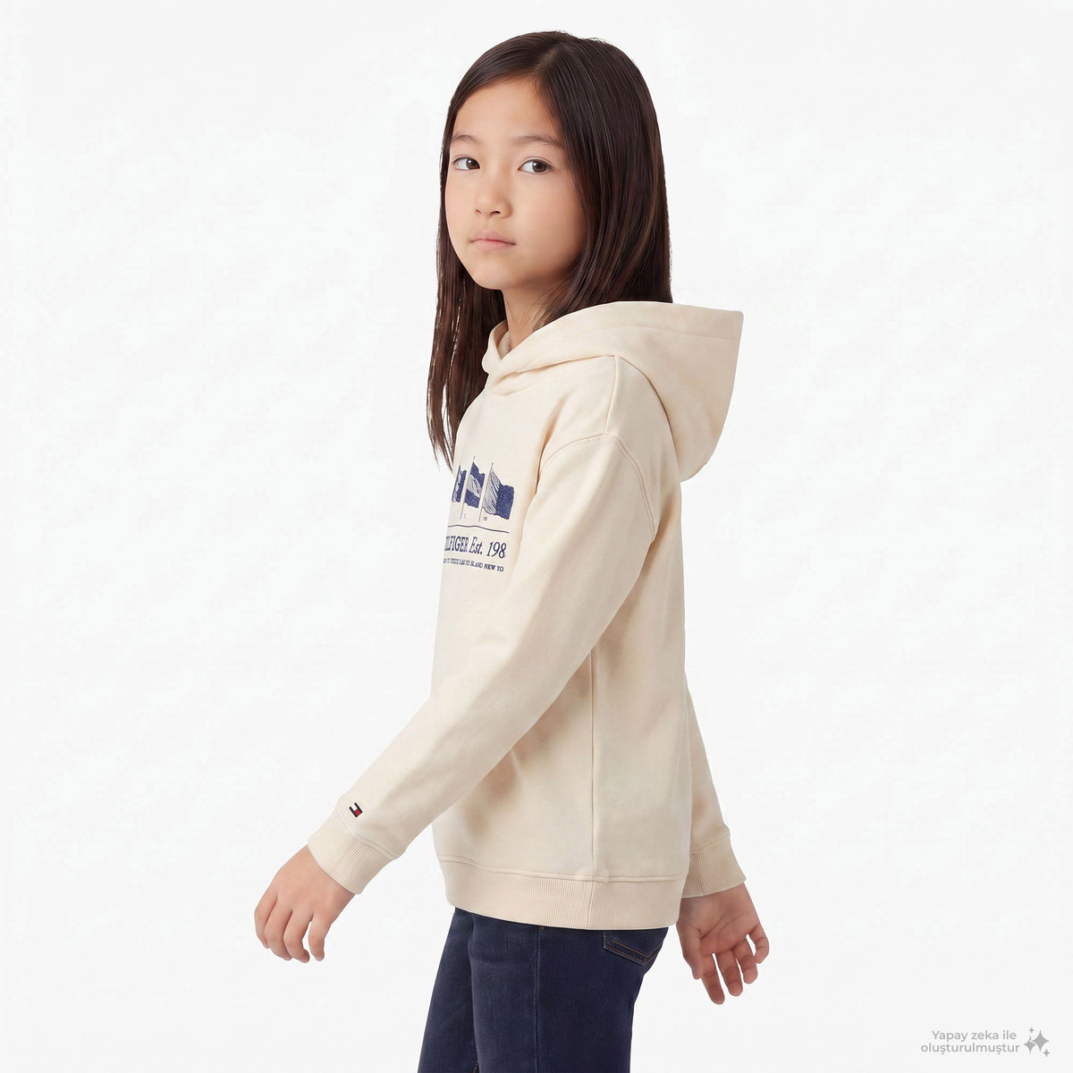 Tommy Hilfiger Waving Flag Çocuk Bej Hoodie