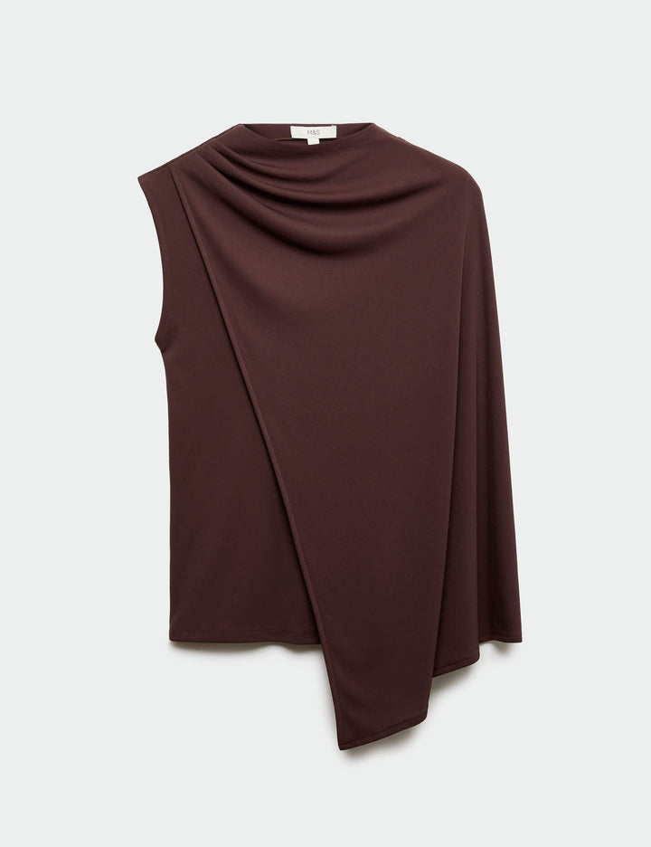 Drape Detaylı Yüksek Yaka Bluz