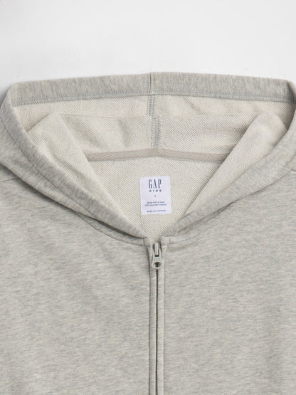 Gri Kids Rahat Fransız Havlu Kumaş Fermuarlı Sweatshirt