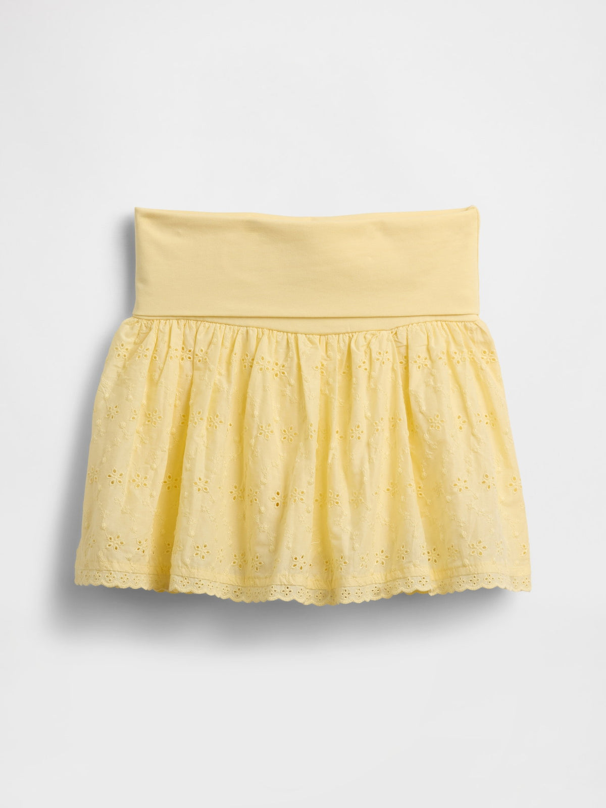 Sarı Eyelet Katlanabilir Bel Detaylı Şort Etek