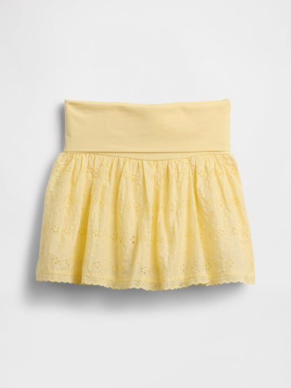 Sarı Eyelet Katlanabilir Bel Detaylı Şort Etek
