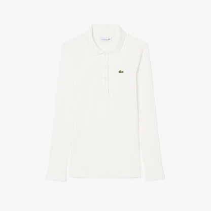 Lacoste L.12.d Kadın Slim Fit Uzun Kollu Organik Pamuk Beyaz Polo