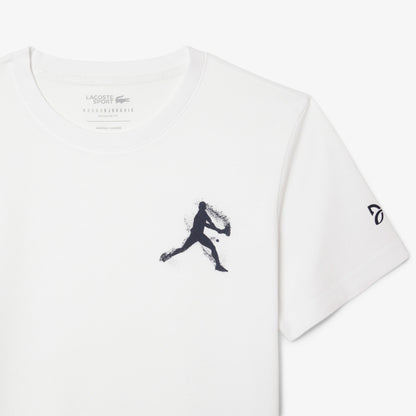 Lacoste Tennis X Novak Djokovic Erkek Bisiklet Yaka Baskılı Beyaz T-shirt & Şapka Seti