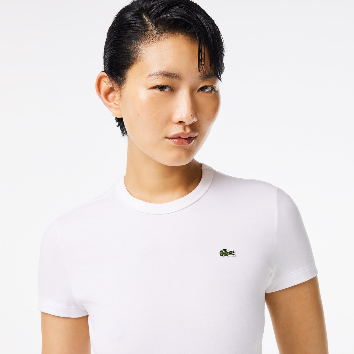 Lacoste Kadın Slim Fit Bisiklet Yaka Beyaz T-shirt