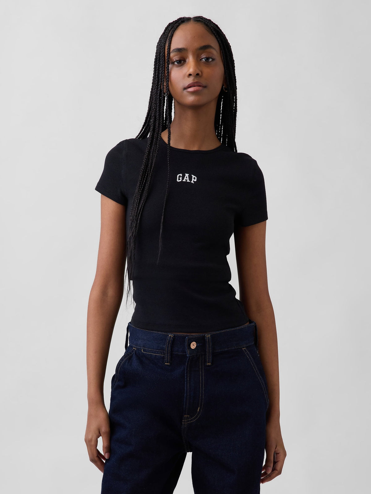 Siyah Modern Fitilli Gap Logo T-shirt