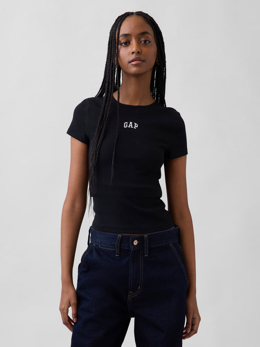 Siyah Modern Fitilli Gap Logo T-shirt