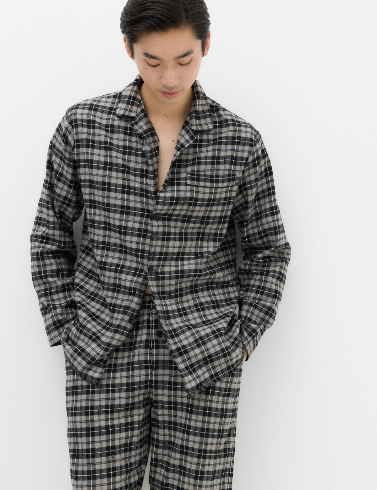 Saf Pamuklu Ekose Desenli Pijama Takımı