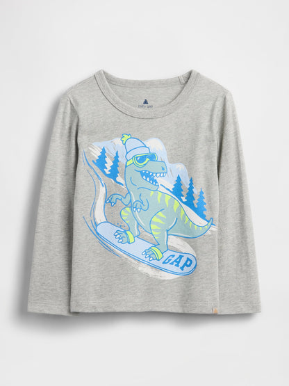 Gri Grafik Baskılı T-shirt
