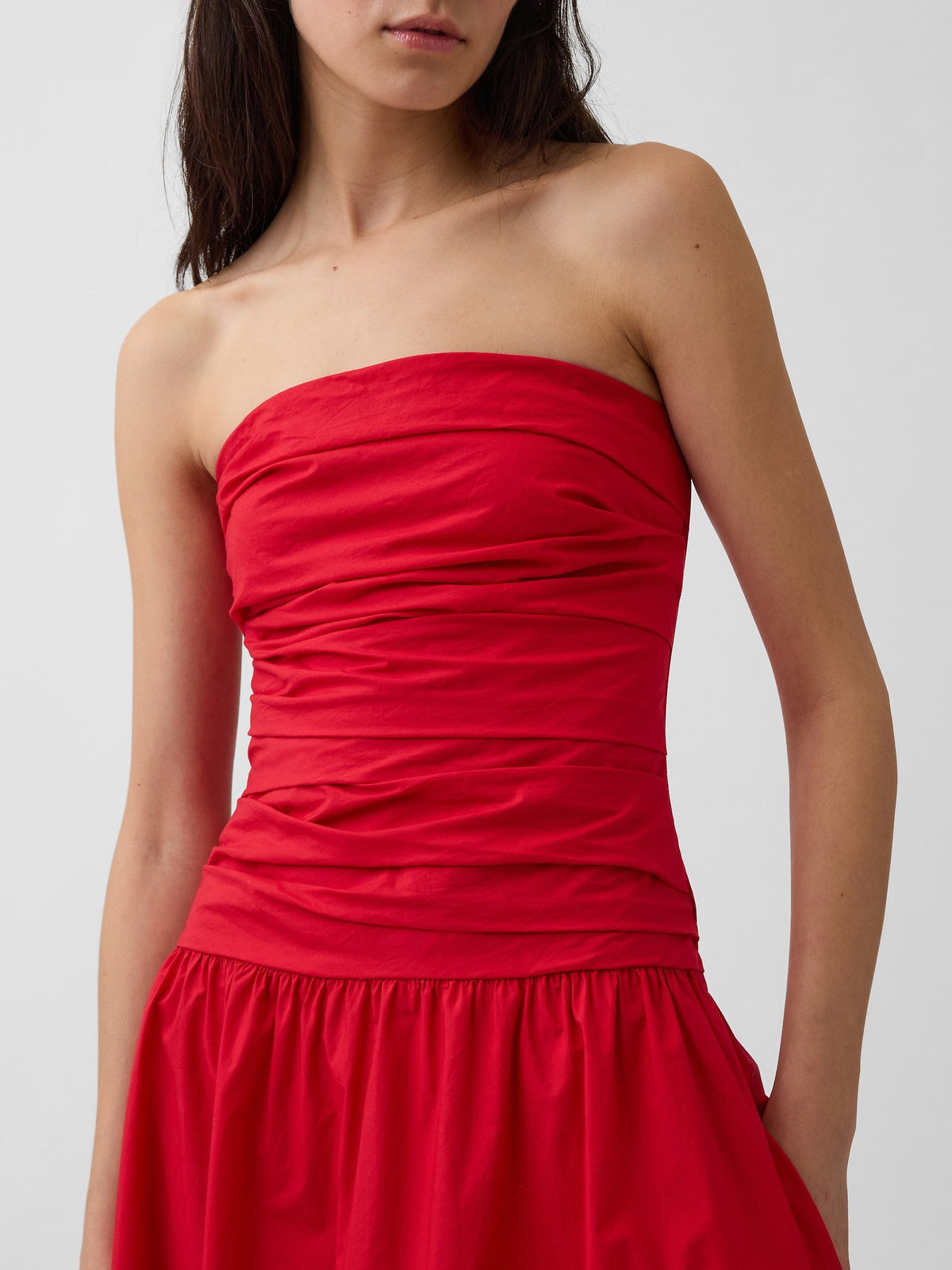 Kırmızı Poplin Drop-waist Maxi Elbise