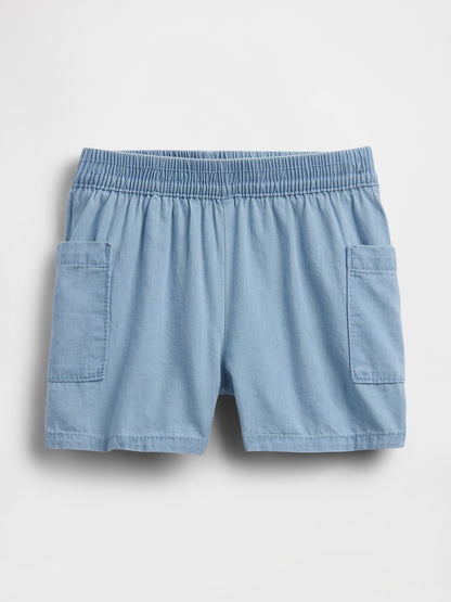 Mavi Pull-on Keten Karışımlı Şort