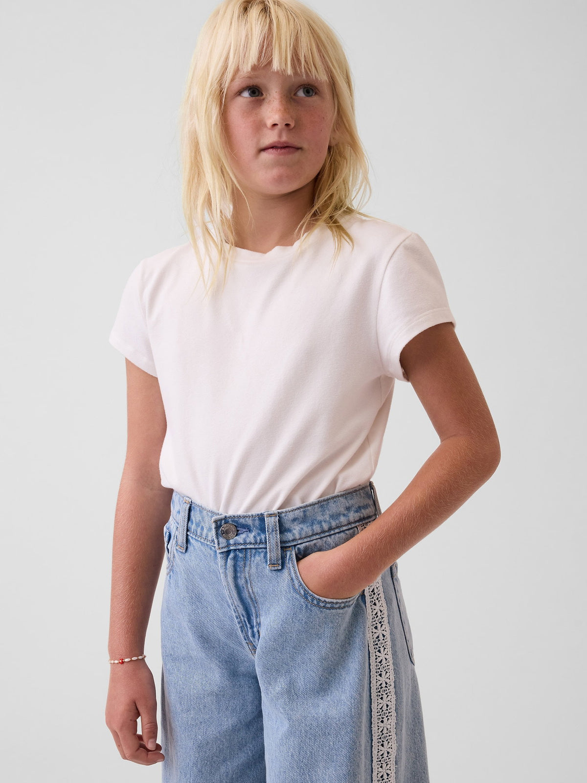 Açık Mavi Kids Low Rise Lace-trim Baggy Jean Pantolon