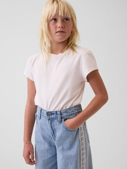 Açık Mavi Kids Low Rise Lace-trim Baggy Jean Pantolon