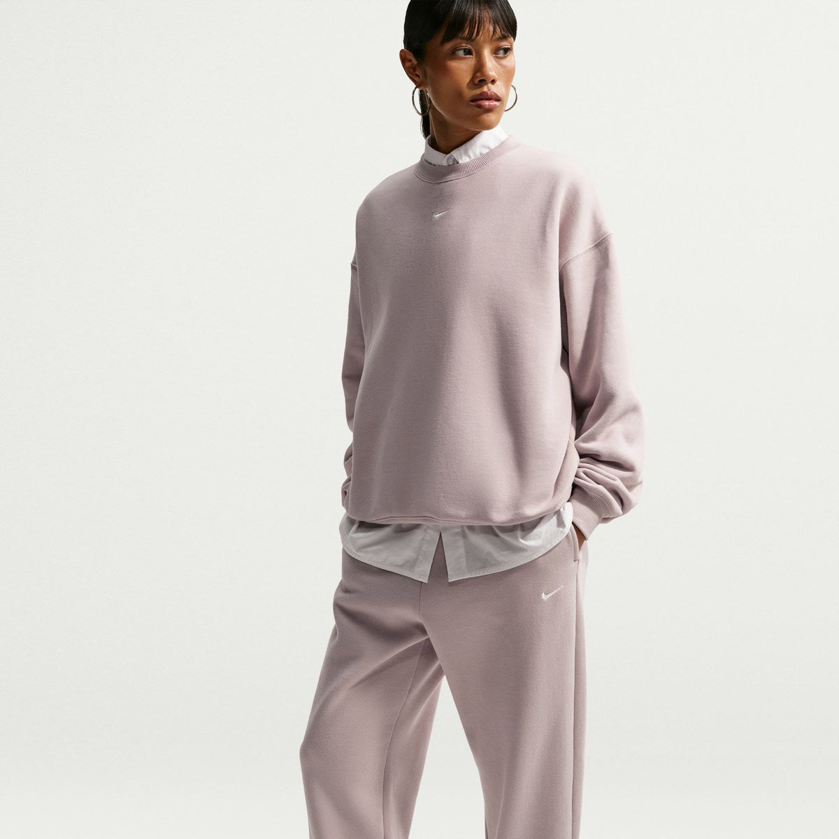 Nike Studio Fleece Oversize Dar Paça Kadın Bej Eşofman Altı