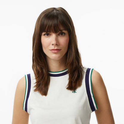 Calvin Klein Monogram Stripe Kadın Beyaz Kolsuz T-shirt