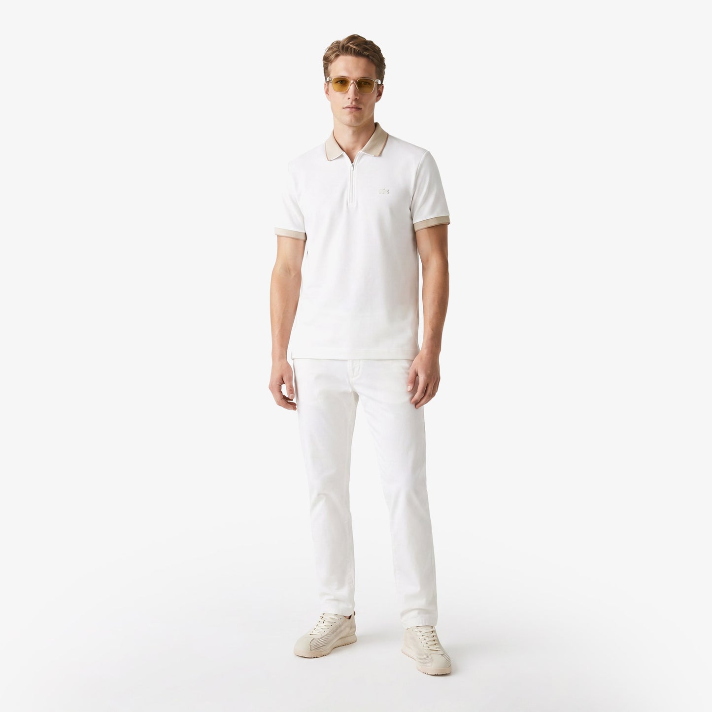 Lacoste Erkek Regular Fit Renk Bloklu Krem Polo