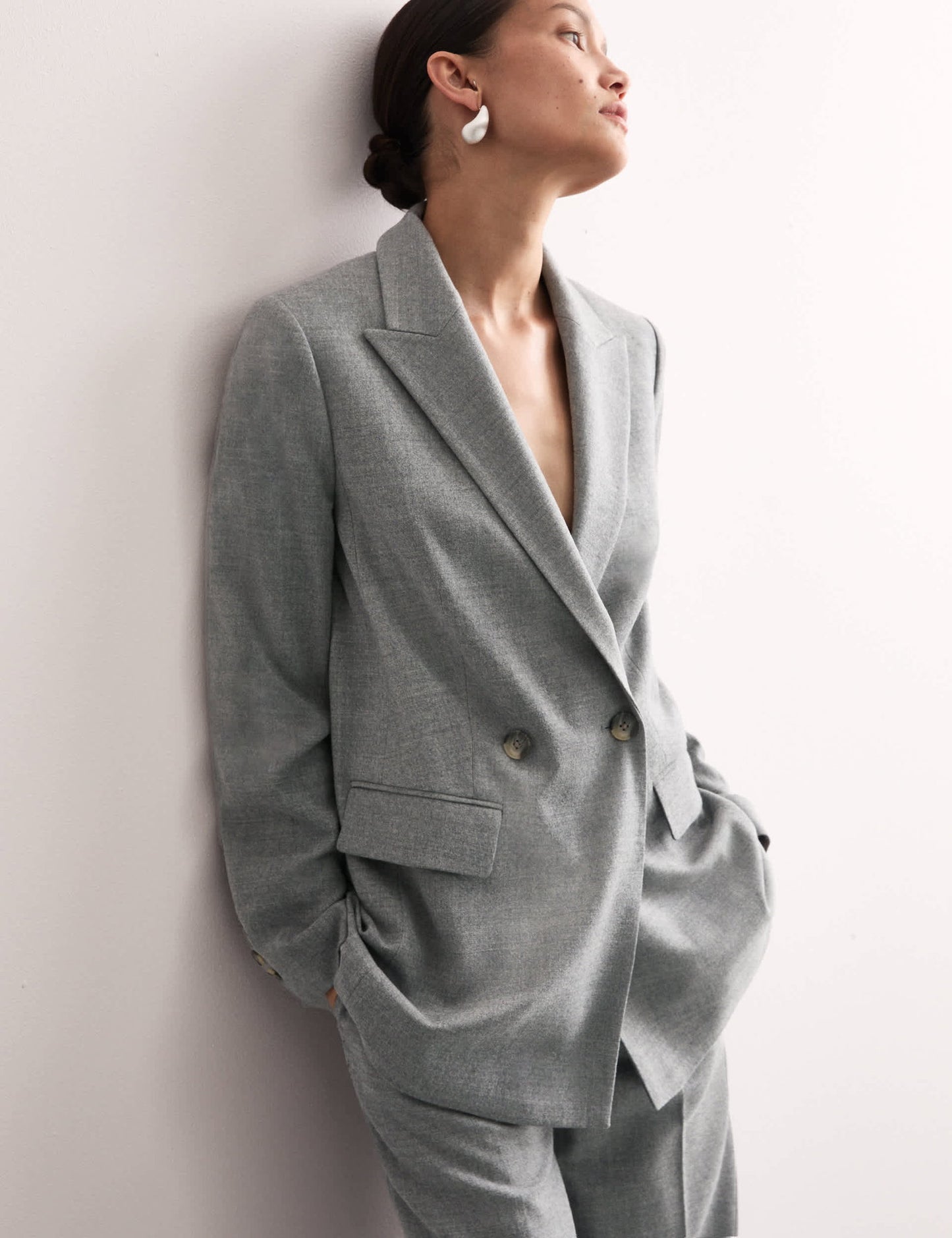 Yün Karışımlı Rahat Kruvaze Blazer Ceket