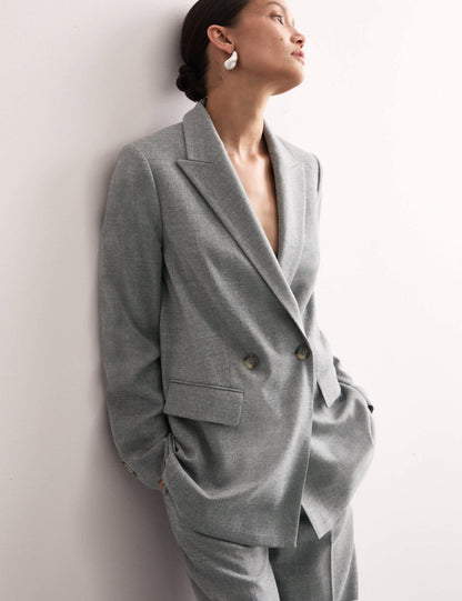 Yün Karışımlı Rahat Kruvaze Blazer Ceket