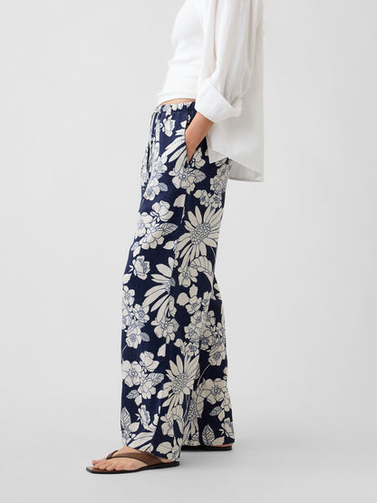 Lacivert Mid Rise Pull-on Wide-leg Pantolon