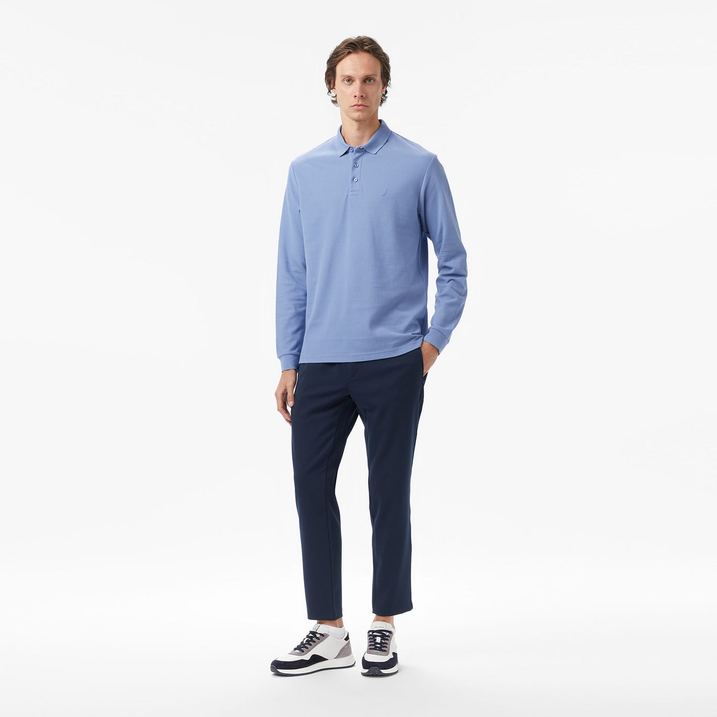 Nautica Classic Fit Uzun Kollu Polo Yaka Erkek Mavi T-shirt