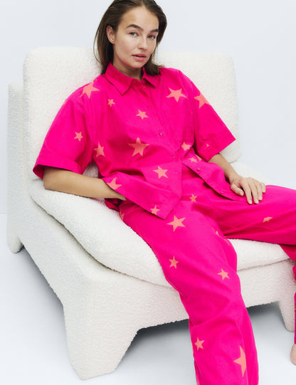 Saf Pamuklu Desenli Pijama Takımı