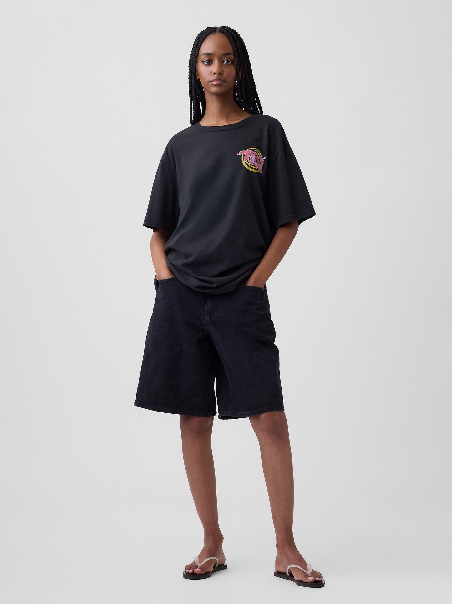 Siyah Tlc Relaxed Grafik Baskılı T-shirt