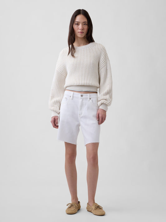 Beyaz Mid Rise Ultrasoft Loose Bermuda Şort