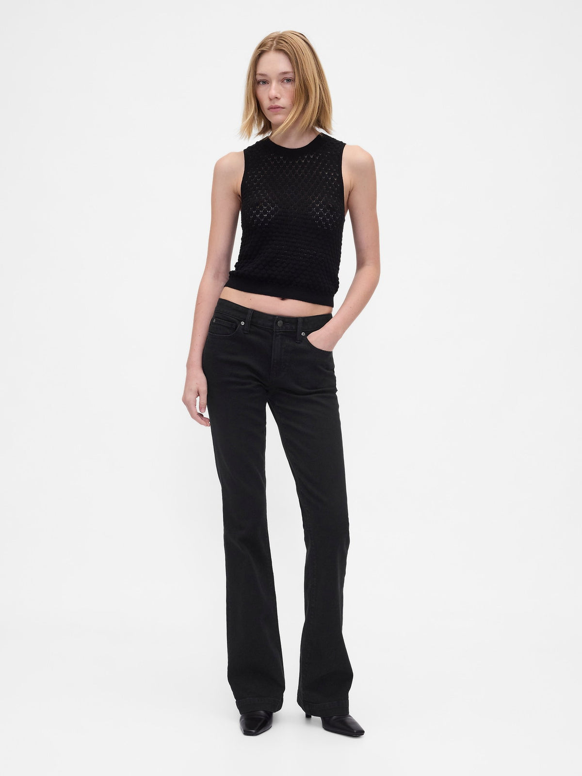 Siyah Low Rise Flare Jean Pantolon