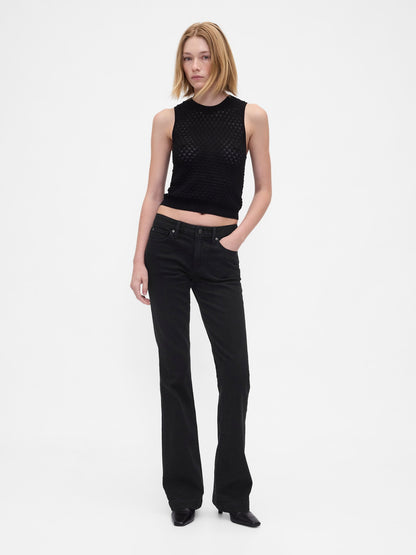 Siyah Low Rise Flare Jean Pantolon