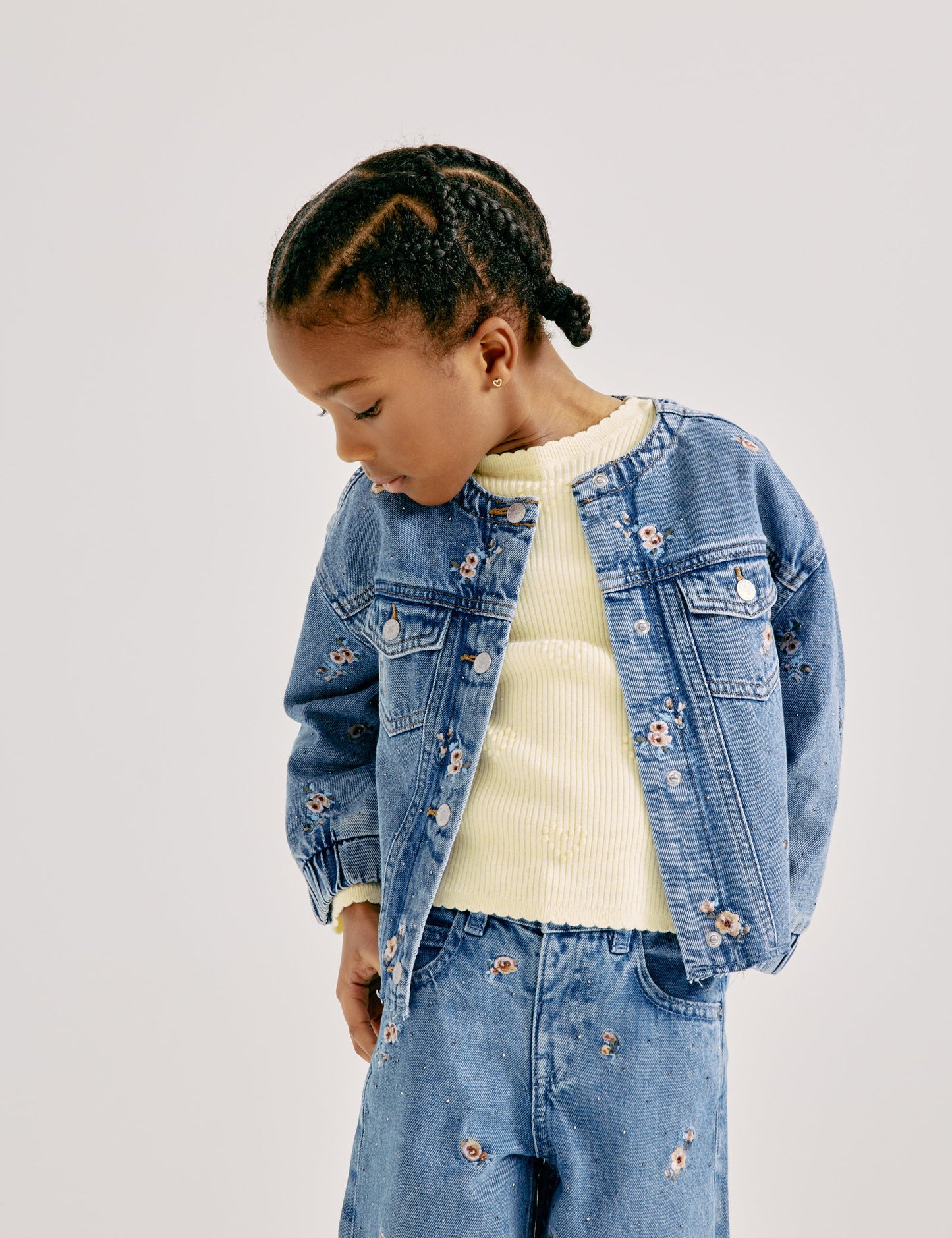Denim Çiçekli Ceket