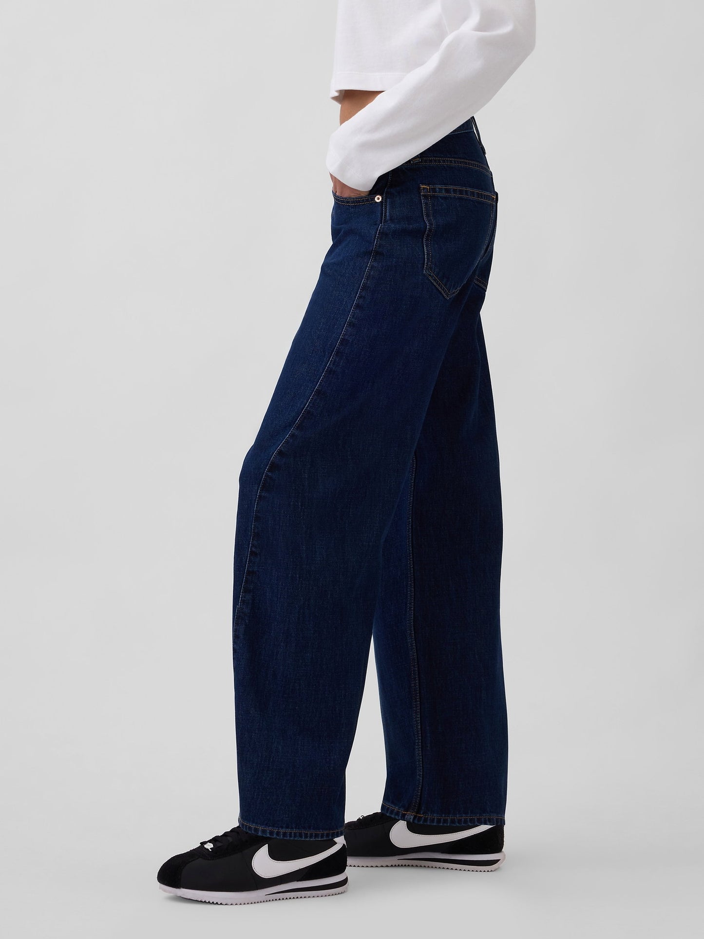 Koyu Mavi High Rise Barrel Jean Pantolon