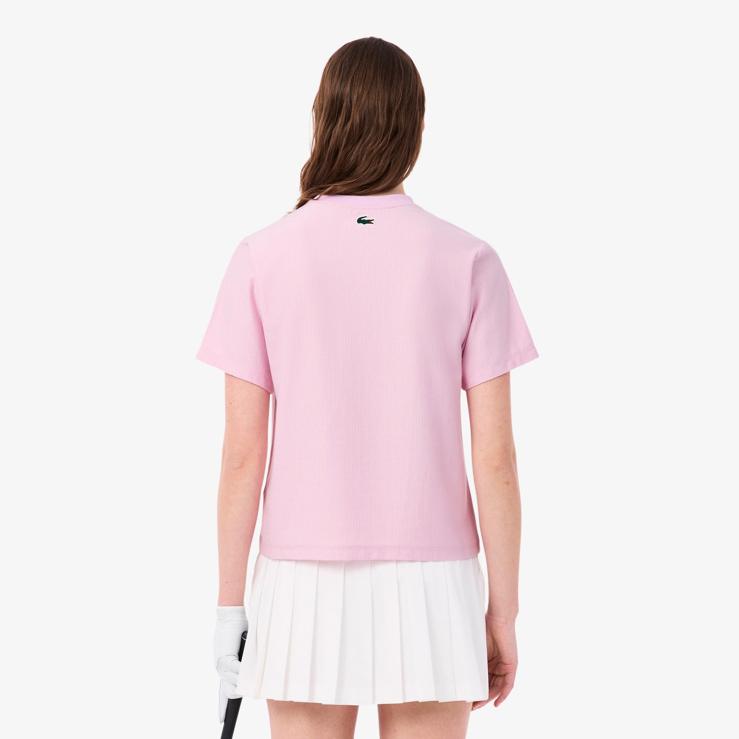 Lacoste Kadın Regular Fit Bisiklet Yaka Çizgili Pembe T-shirt