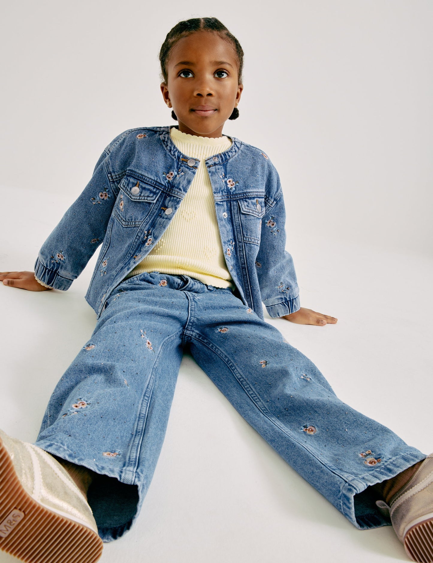 Denim Çiçekli Ceket