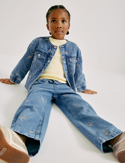 Denim Çiçekli Ceket