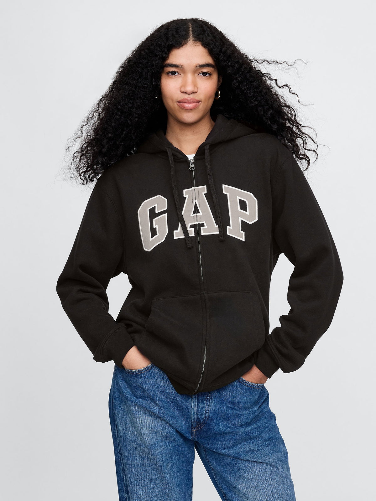 Siyah Vintagesoft Arch Logo Tam Fermuarlı Sweatshirt