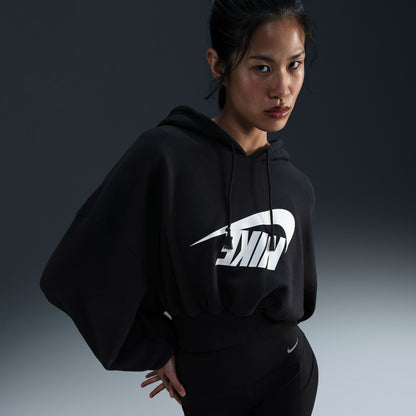 Nike Oversized Sportswear Fleece Cropped Kadın Siyah Günlük Sweatshirt