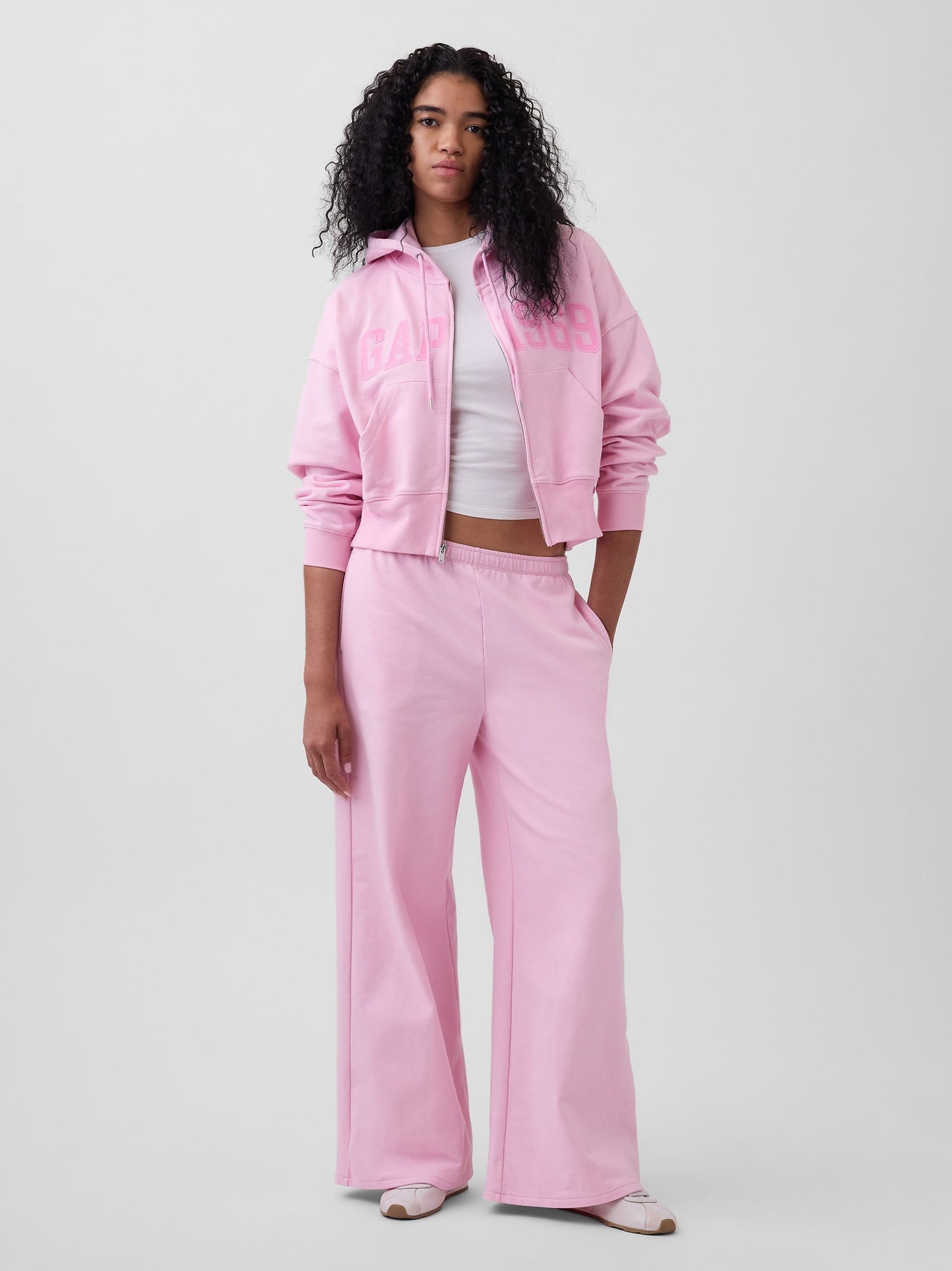 Açık Pembe Fransız Havlu Kumaş 1969 Logo Baggy Eşofman Altı