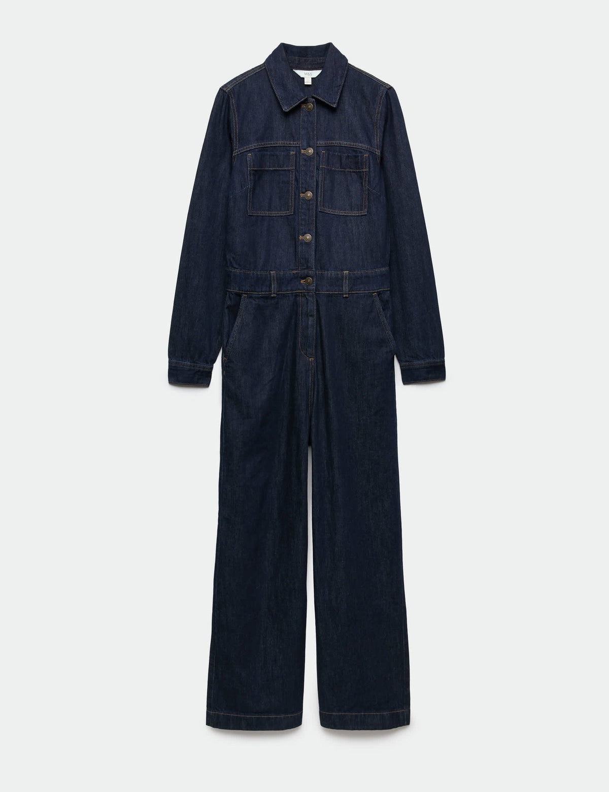 Denim Uzun Kollu Geniş Paça Tulum