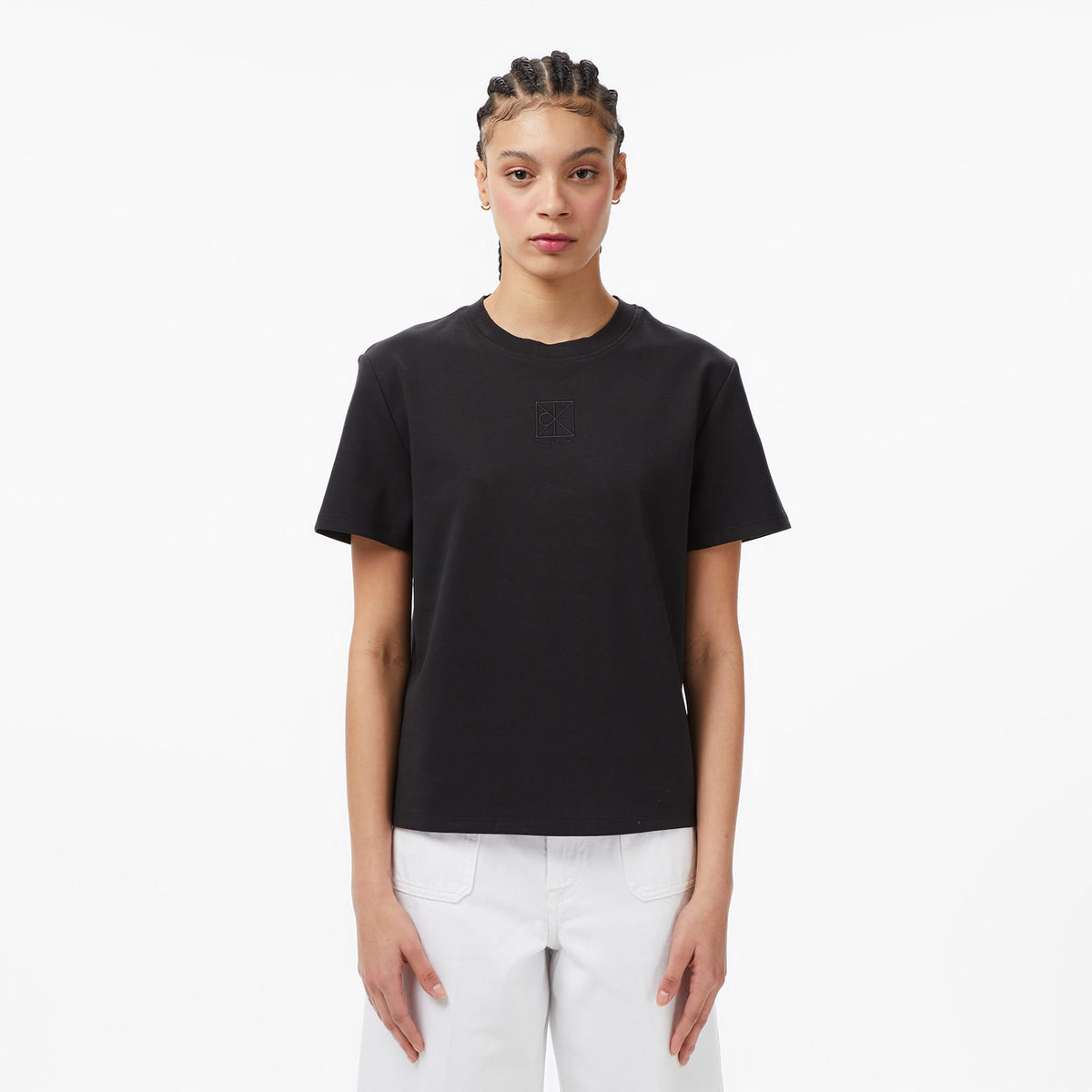 Calvin Klein Interlock Emblem Mock Kadın Siyah T-shirt