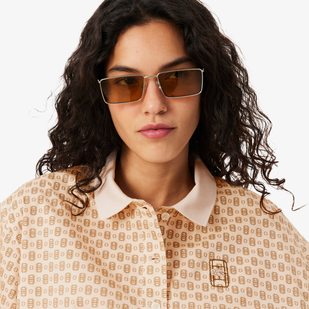 Lacoste Kadın Oversize Fit Desenli Pembe Polo